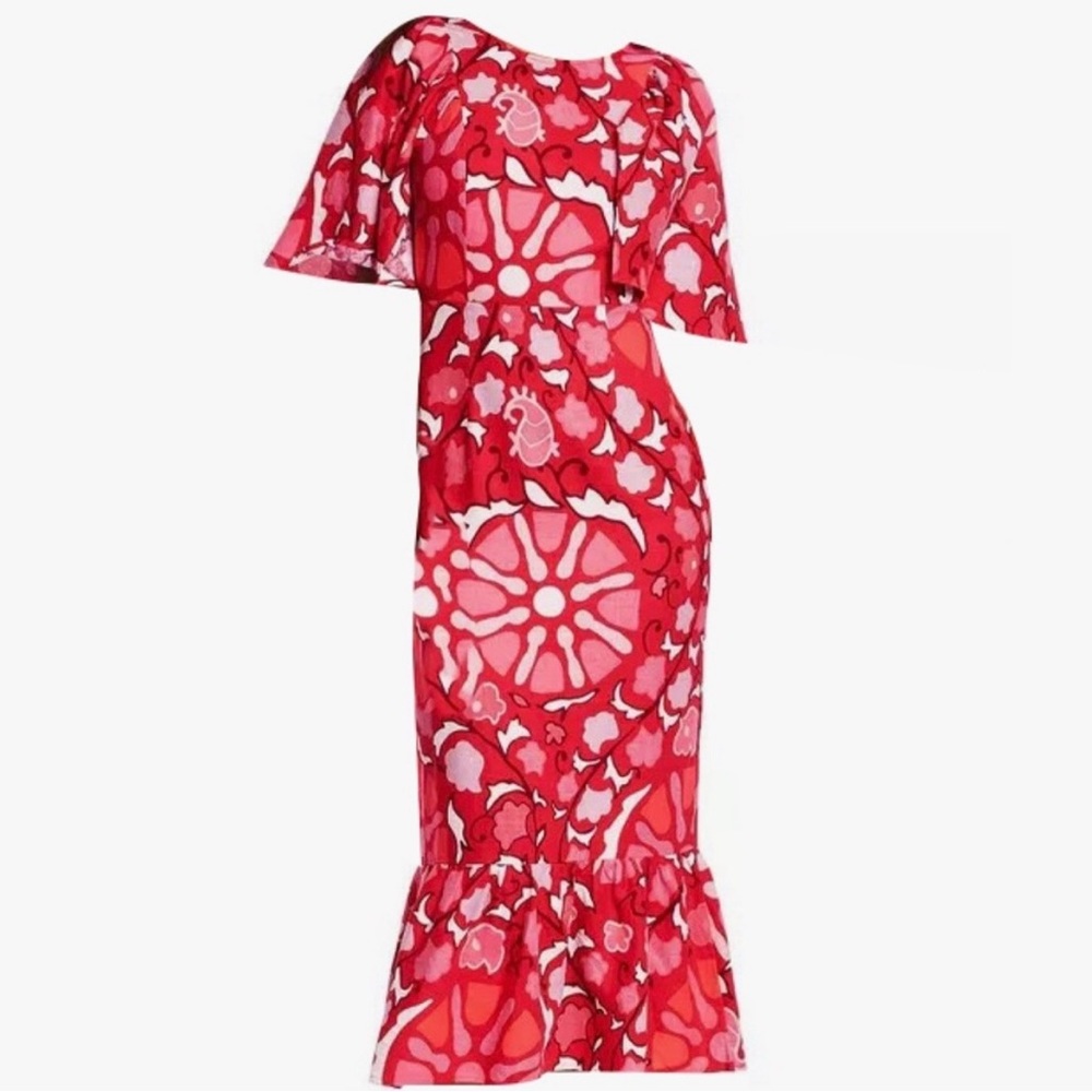 NEW RHODE x Target Zinnia Floral Print
Bell Sleeve Midi Dress Red Pink 2